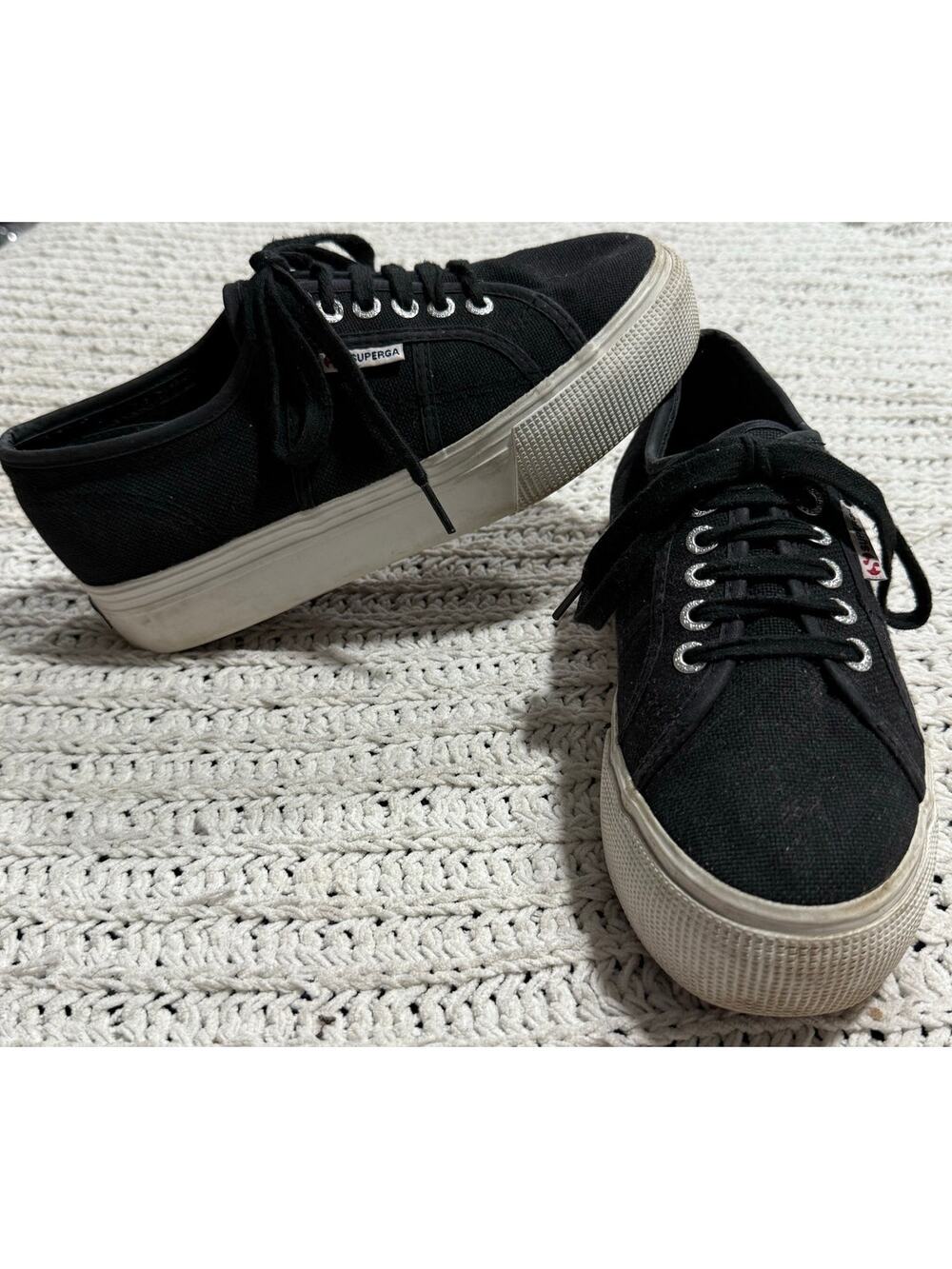 Superga Platform Sneakers Shoes Canvas Rubber Womens 9 EU 40 S0001L0 Black White